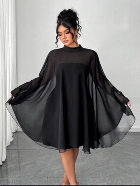 Chiffon Swing Mini Dress - Black